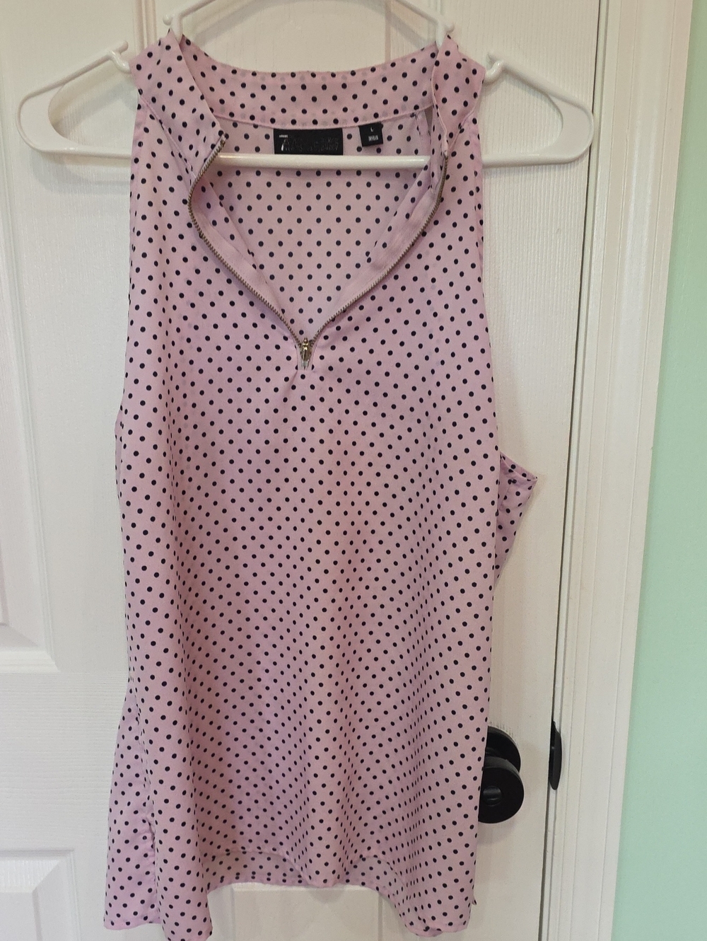 New York & Company Pink Polka Dot Zip-Front Halter Tank
